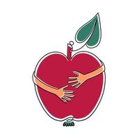 mãos humanas abraçam um conceito de comida lenta de sinal de verdureiros de maçã vetor