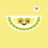 frutas durian engraçadas e kawaii. personagem durian fofo com expressão facial e emoji. ilustração vetorial. use para cartão, pôster, banner, web design e impressão em t-shirt. fácil de editar. vetor