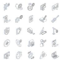 conjunto de ícones isométricos de contorno de engenharia vetor