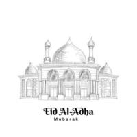 mesquita esboço desenho ilustração de mão para eid al adha mubarak vetor