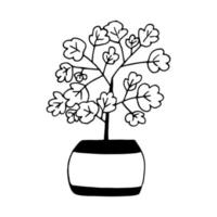 ícone de gerânio em vaso desenhado à mão. , minimalismo, escandinavo, monocromático etiqueta nórdica flor planta vetor