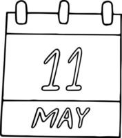 calendário desenhado à mão em estilo doodle. 11 de maio. coma o que quiser dia, encontro. ícone, elemento de adesivo para design. planejamento, férias de negócios vetor