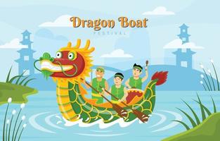 conceito de desenho animado festival de barco dragão vetor