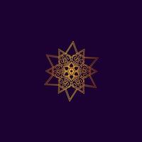 fundo de design dourado mandala de arte de linha de luxo embutido em fundo roxo vetor