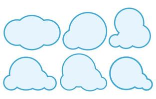 conjunto mínimo de bolhas de fala vazia de nuvem azul, contorno em um fundo branco, vetor falando ou bolha de conversa, estilo doodle