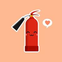 Chama de fogo emoji e ícone de extintor vermelho definido isolado em um fundo colorido. sinal de emoticon de energia de chama quente dos desenhos animados, símbolos flamejantes. ilustração de personagem kawaii de vetor design plano.