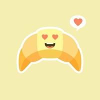 doodle de personagem de desenho animado croissant mostrando um pouco de amor com corações voadores. mascote de amor croissant perfeito para sua padaria. desenho de logotipo de comida engraçado e fofo. ilustração vetorial isolado. vetor