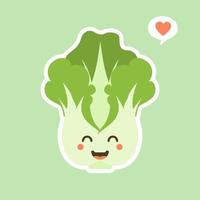 personagem de repolho chinês fofo e kawaii. vegetais. alimentação natural, vegetariana, vegana e alimentação saudável. ilustração em vetor plana sobre um fundo de cor.