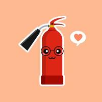 Chama de fogo emoji e ícone de extintor vermelho definido isolado em um fundo colorido. sinal de emoticon de energia de chama quente dos desenhos animados, símbolos flamejantes. ilustração de personagem kawaii de vetor design plano.