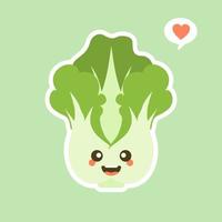 personagem de repolho chinês fofo e kawaii. vegetais. alimentação natural, vegetariana, vegana e alimentação saudável. ilustração em vetor plana sobre um fundo de cor.