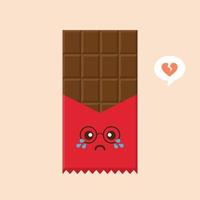 ícone de personagem de barra de chocolate bonito e kawaii. ilustração plana de ícone de vetor de barra de chocolate para web design. emoticon de chocolate ou emoji