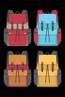 conjunto de mochilas coloridas de vetor. mochilas para crianças em idade escolar, estudantes, viajantes e turistas. de volta às ilustrações de vetor plana mochila da escola isoladas.