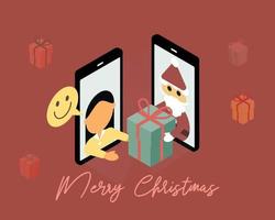 cartão de natal com papai noel entregar presente de natal para você do vetor de telefone celular