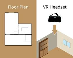 Plantas interativas 3D com tecnologia de fone de ouvido vr para ver a planta baixa ao vivo vetor