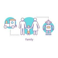 ícone do conceito de família. ilustração de linha fina de ideia de paternidade. mãe, pai e filho da criança. desenho de contorno isolado de vetor