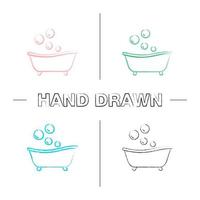 conjunto de ícones desenhados à mão para banheira de bebê. tomando banho. pincelada de cor. ilustrações esboçadas vetoriais isoladas vetor