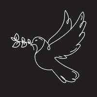 pomba de ícone de paz na ilustração vetorial de fundo preto. pássaro voando. conceito de paz. vetor