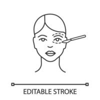 ícone linear de blefaroplastia. cirurgia plástica das pálpebras. ilustração de linha fina. cirurgia de lifting ocular. rejuvenescimento facial cirúrgico. símbolo de contorno. desenho de contorno isolado de vetor. traço editável vetor