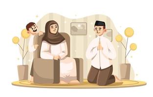 família feliz e calorosa celebrando o conceito de eid ramadã vetor