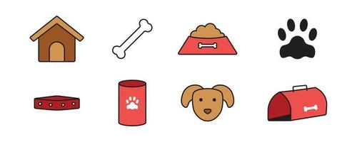 conjunto de ícone de cachorro fofo no estilo de design de desenho animado. coleção de ilustrações de itens para animais de estimação. vetor