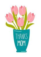 feliz dia das mães adesivo de cartão de férias na forma de um vaso com letras obrigado mãe ilustração vetorial vetor