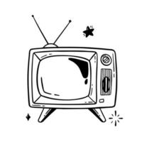 ilustração vetorial de linha retrô de tv desenhada à mão no estilo de um doodle isolado em um fundo branco vetor