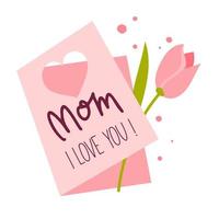 feliz dia das mães adesivo de cartão de felicitações com letras mãe eu te amo ilustração vetorial vetor