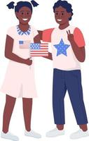 crianças com personagens vetoriais de cores semi planas da bandeira americana nacional vetor
