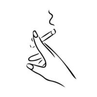 ícone minimalista de uma mão feminina segurando um cigarro. conceito de fiação, ilustração vetorial preto e branco no estilo de desenho. vetor