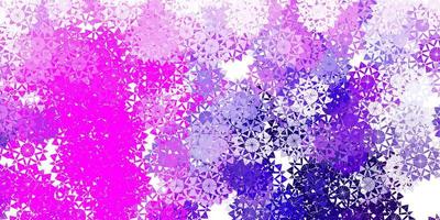 textura vector roxo claro com flocos de neve brilhantes.