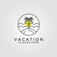 design de vetor de arte de linha de logotipo de praia ou férias