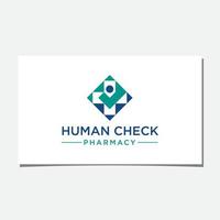 design de logotipo farmacêutico, humano e cheque vetor