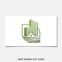 vetor de design de logotipo de cidade de oceano de folha