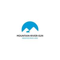 logotipo do espaço negativo do sol do rio da montanha vetor