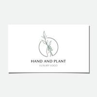 mão segurando o design do logotipo da planta vetor