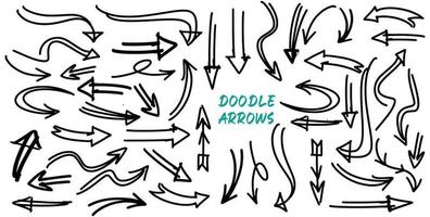 coleção de setas vetoriais. o objeto desenhado do pincel. setas em um fundo branco. pincel pintado à mão abstrato e setas de traçado vetor