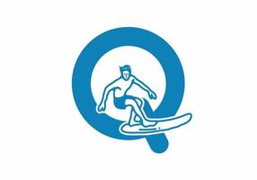 ilustração de arte de linha de surf de homem com letra inicial q vetor
