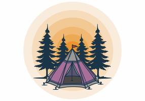 tenda de cone e ilustração de pinheiros vetor