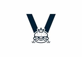 forma de fusão da letra inicial v com hambúrguer e coroa vetor