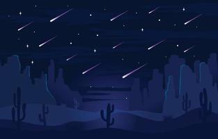cenário de chuva de meteoros à noite no deserto vetor
