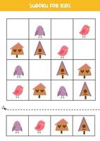 jogo educacional de sudoku com pássaros bonitos e casas de pássaros para crianças. vetor