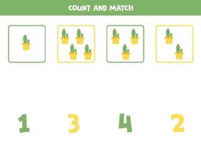 jogo de contagem para crianças. conte todos os cactos e combine com os números. planilha para crianças. vetor