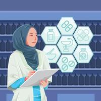 conceito de farmacêutico feminino hijabi vetor
