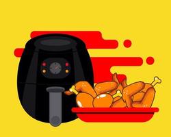 utensílio de cozinha air fryer. frango frito. estilo de desenho vetorial para seu projeto. vetor