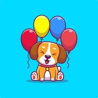 ilustração de ícone de vetor dos desenhos animados de festa de aniversário de cachorro fofo. animal selvagem ícone conceito isolado vetor premium. estilo de desenho animado plano