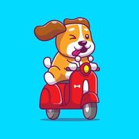cão bonito andando de scooter dos desenhos animados ilustração de ícone de vetor. conceito de ícone de transporte animal isolado vetor premium. estilo de desenho animado plano