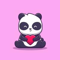 panda bonito segurando ilustração de ícone de vetor de desenhos animados de amor. conceito de ícone de amor animal isolado vetor premium. estilo de desenho animado plano
