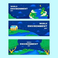 conjunto de banner do dia mundial do meio ambiente vetor