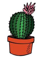 cacto simples desenhado à mão bonito. planta de casa em um clipart de pote. ilustração de cactos isolada no fundo branco. doodle em casa aconchegante. vetor