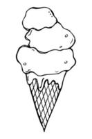 ilustração vetorial desenhada à mão sorvete isolada em fundos brancos. clipart de sobremesa fofo. para impressão, web, design, decoração, logotipo. vetor